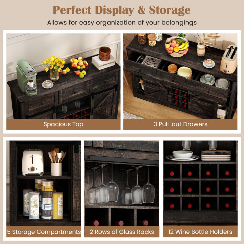 Giantex Wine Bar Cabinet with LED Lights 52" Buffet Sideboard