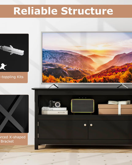 Giantex TV Stand with Power Outlet for TVs up to 50 Inch, Entertainment Center with 2-Door Cabinet