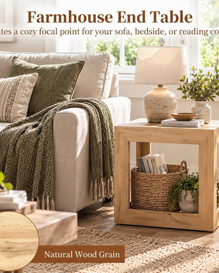 GIANTEX 20" Farmhouse End Table with 2-Tier Storage Shelf (1/2)