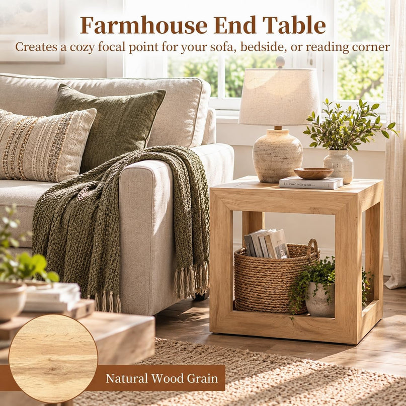 GIANTEX 20" Farmhouse End Table with 2-Tier Storage Shelf (1/2)