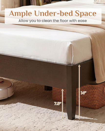 GIANTEX Twin/Full/Queen Size Wooden Bed Frame with Slatted Headboard