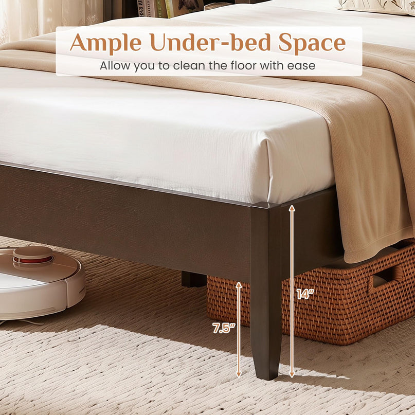 GIANTEX Twin/Full/Queen Size Wooden Bed Frame with Slatted Headboard