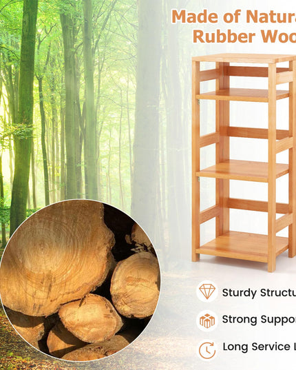 Giantex 4-Tier Bookshelf, 34.5" Floor Storage Shelf w/Rubber Wood Frame, Anti-Toppling Kits, 14" x 13" x 34.5"