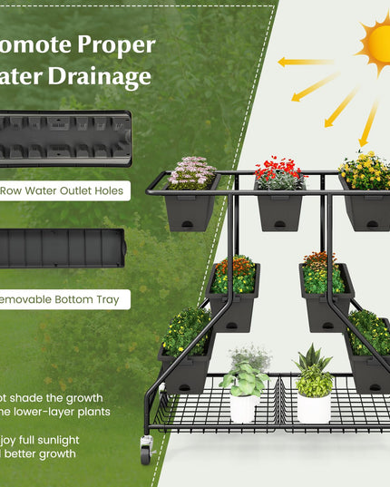 Giantex Rolling Raised Garden Bed w/ 7 Planter Boxes, Storage Baskets, Drainage Holes