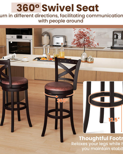 Giantex 30" Swivel Bar Stools with Footrest & Rubber Wood Frame