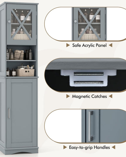 Giantex 67" Tall Storage Cabinet, Bathroom Floor Cabinet with Acrylic Door, Adjustable Shelves