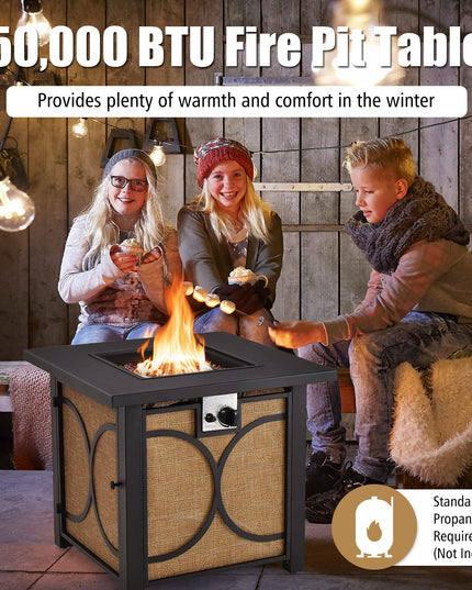 Giantex 28" Outdoor Fire Pit Table - 50,000 BTU Square Metal Fire Table with Lid