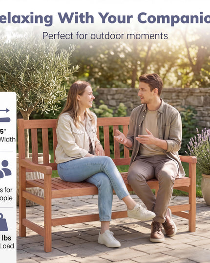 GIANTEX 44 Inch Solid Wood Patio Bench with Slatted Backrest & Armrests for Porch
