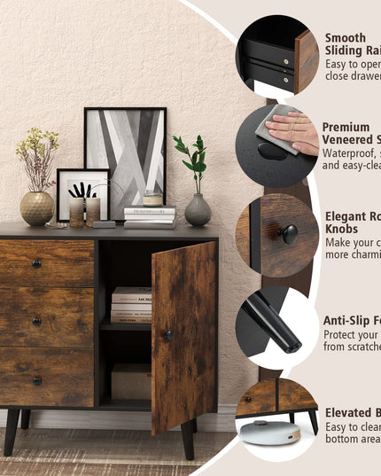 Giantex Storage Cabinet with 3 Drawers - Wood Buffet Sideboard W/Adjustable Shelf