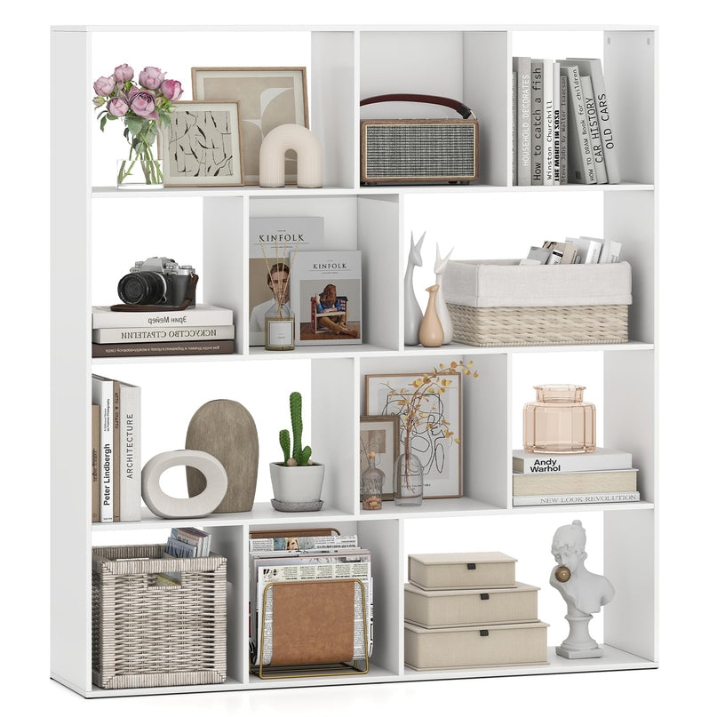 Giantex 4-Tier Modern Bookshelf with 12 Storage Compartments & 2 Anti-Tip Kits