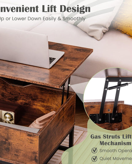 Giantex Lift Top Coffee Table, Coffee Table with Storage Shelf and Hidden Compartment
