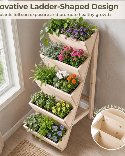 Giantex 5-Tier Wooden Freestanding Vertical Raised Garden Bed (1/2)