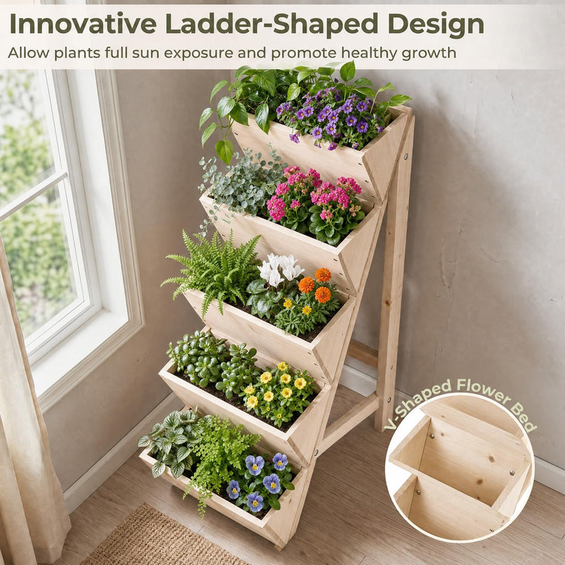 Giantex 5-Tier Wooden Freestanding Vertical Raised Garden Bed (1/2)