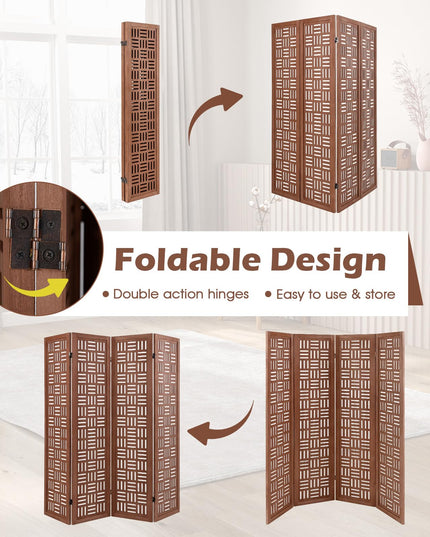 Giantex Room Divider - Folding Room Dividers with Carved Cutout Pattern & Solid Wood Frame