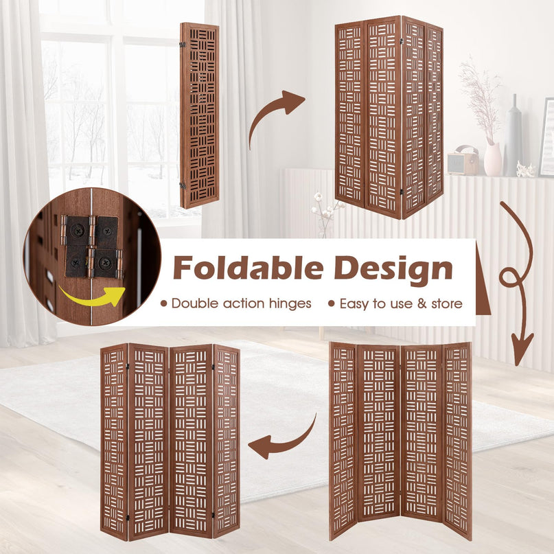 Giantex Room Divider - Folding Room Dividers with Carved Cutout Pattern & Solid Wood Frame