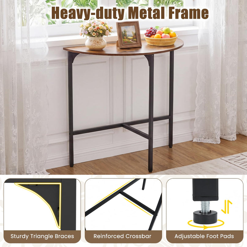 GIANTEX 32" Narrow Half Moon Console Table with Metal Frame & Anti-tip Kits