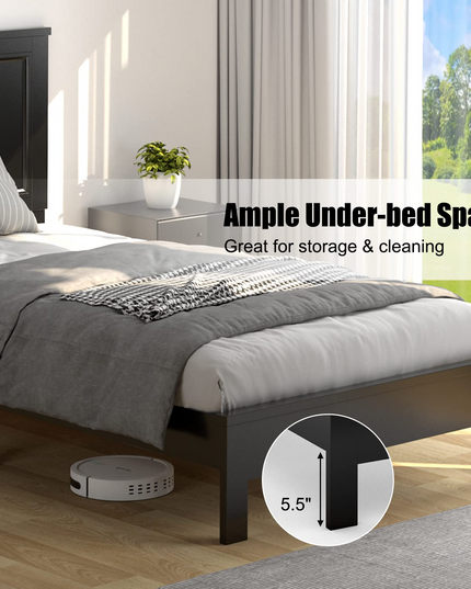 Platform Bed w/ Rubber Wood Legs & Integrated Headboard | Wooden Bed Frame