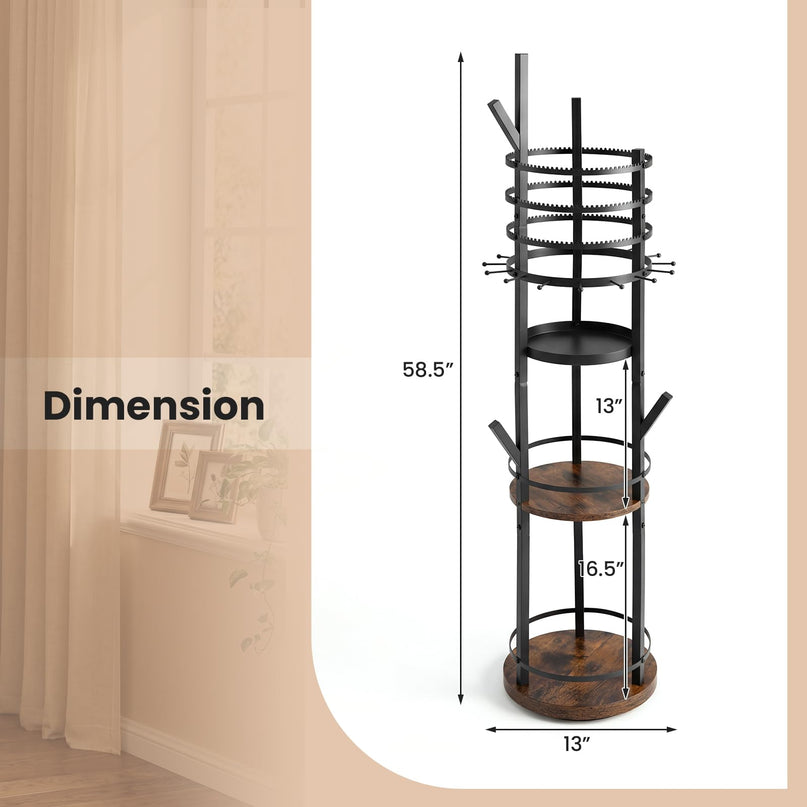 CHARMAID 360° Rotating Floor Standing Jewelry Organizer | 58.5" Jewelry Tree with 3-Tier Earring Holders