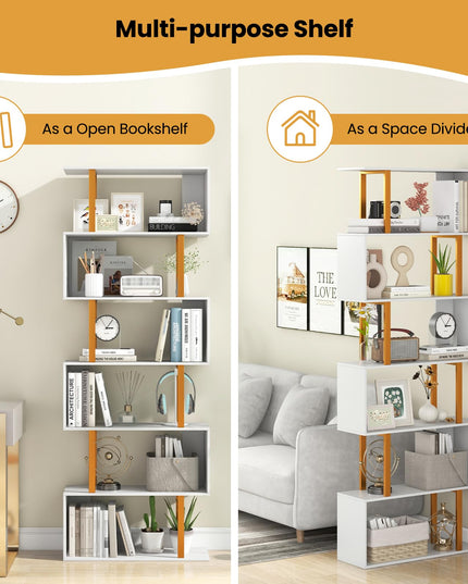 Giantex 6-Tier Modern S-Shaped Bookshelf with Anti-Tipping Kits