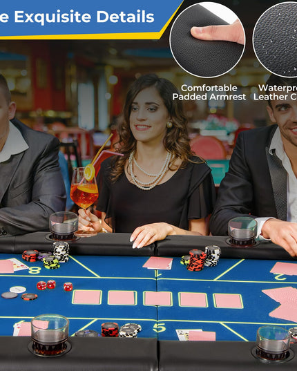 Giantex 72" Poker Table Foldable, 8 Player Folding Card Board Game Table w/ 8 Cup Holders