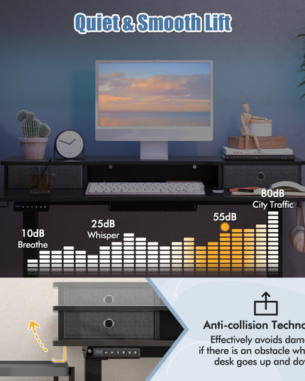 Giantex Electric Standing Desk with 2 Drawers, 48" /55"x 24" Height Adjustable Electric Stand Up Desk with Storage Shelf