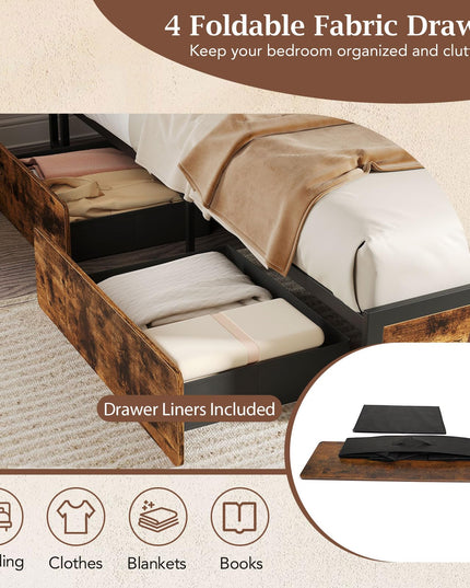 Giantex  LED Bed Frame with Charging Station & 4 Storage Drawers
