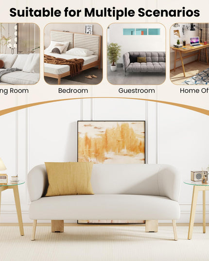 Giantex Modern Round Bedside Nightstand with Clear Tempered Glass Top & Rubber Wood Legs