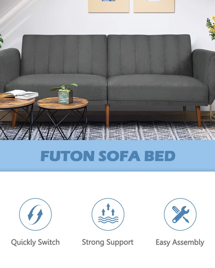 Giantex Foldable Futon Sofa Bed, Convertible Sofa Couch Upholstered Futon Sleeper Sofa with Pillow