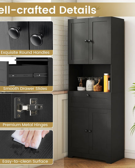 Armoire de Cuisine Autoportante Moderne Giantex de 171 cm de Haut avec 4 Portes et 1 Tiroir
