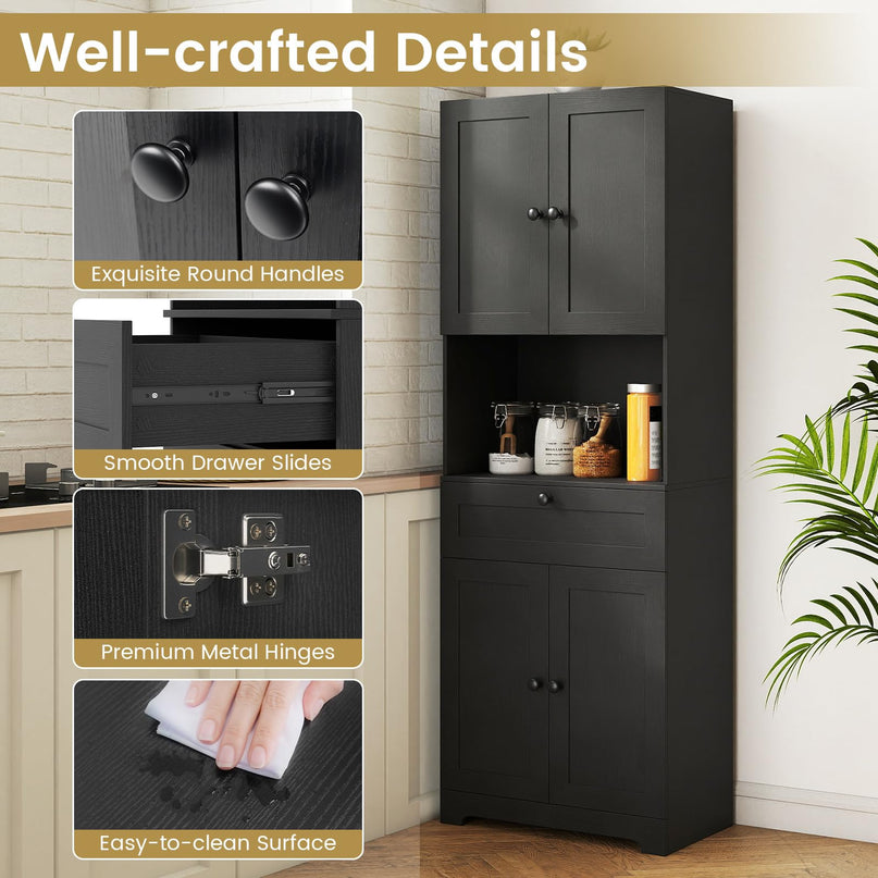 Armoire de Cuisine Autoportante Moderne Giantex de 171 cm de Haut avec 4 Portes et 1 Tiroir