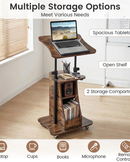Giantex Sit-to-Stand Mobile Podium Stand Height Adjustable Rolling Lectern Desk