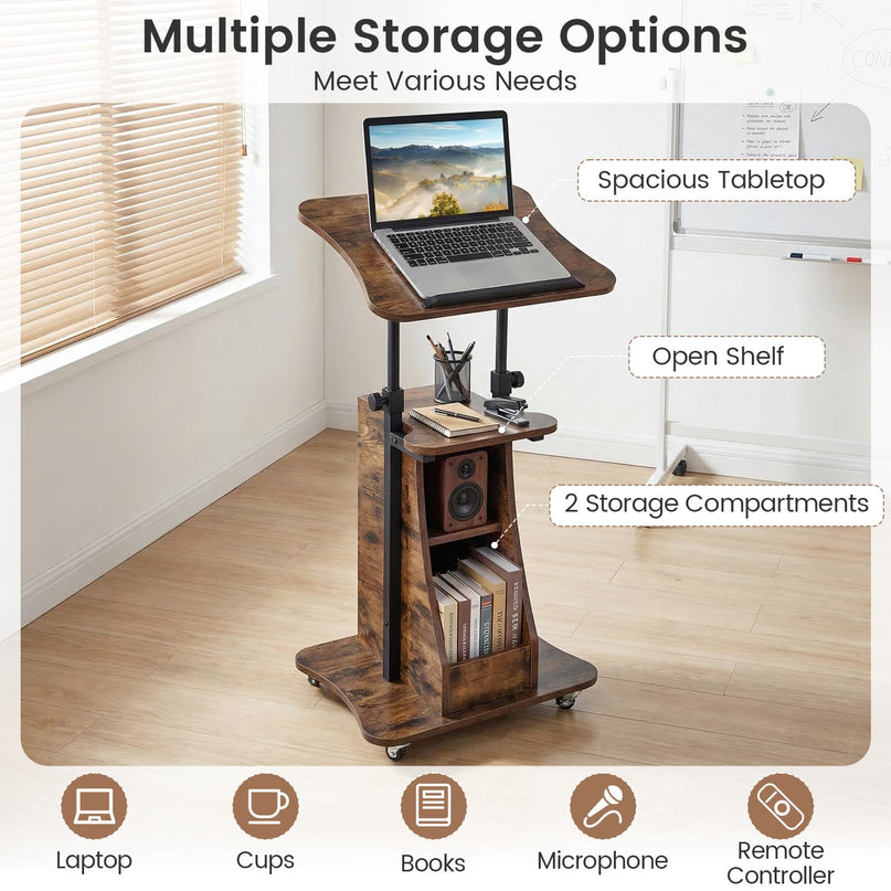 Giantex Sit-to-Stand Mobile Podium Stand Height Adjustable Rolling Lectern Desk
