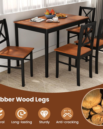 Giantex 5 Piece Dining Table Set for 4 with Rubber Wood Legs