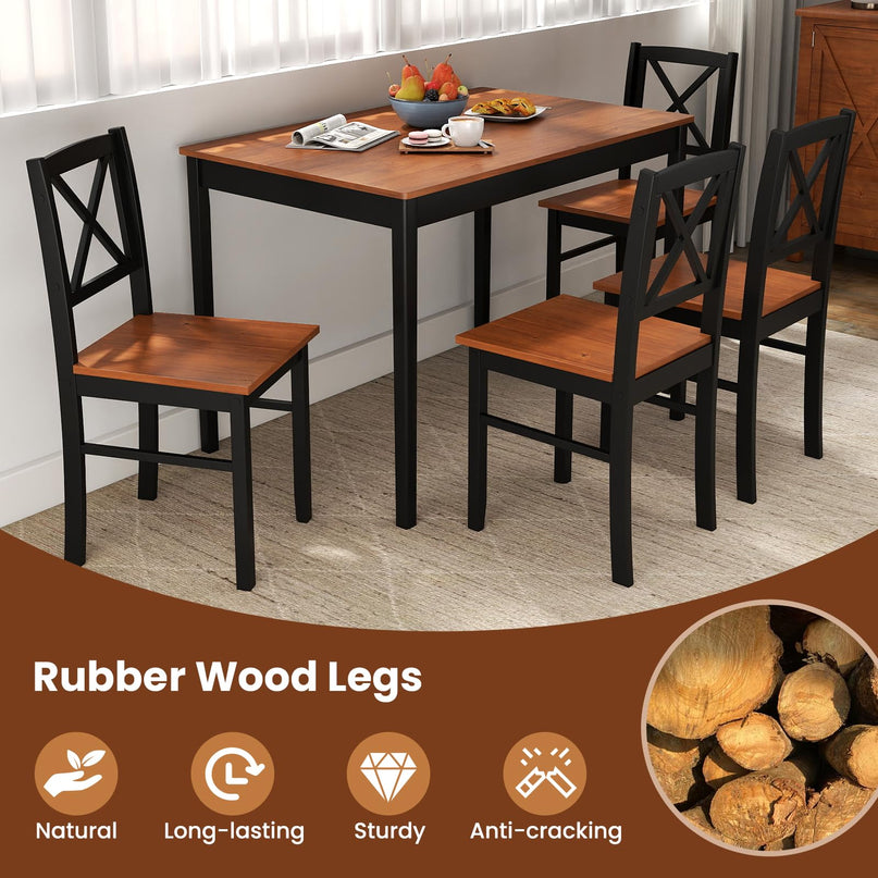 Giantex 5 Piece Dining Table Set for 4 with Rubber Wood Legs
