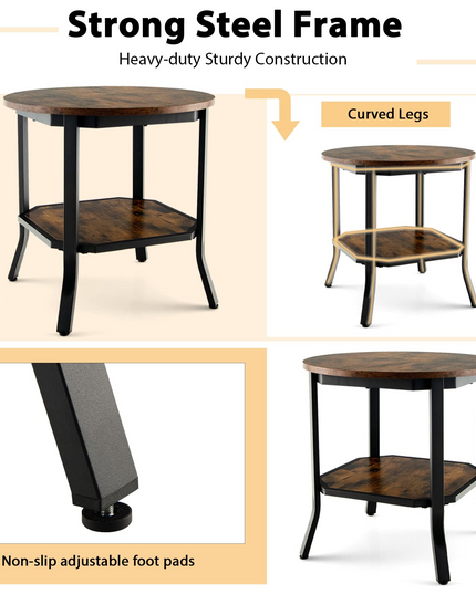 Giantex Round End Table, Industrial Nightstand w/Storage Shelf