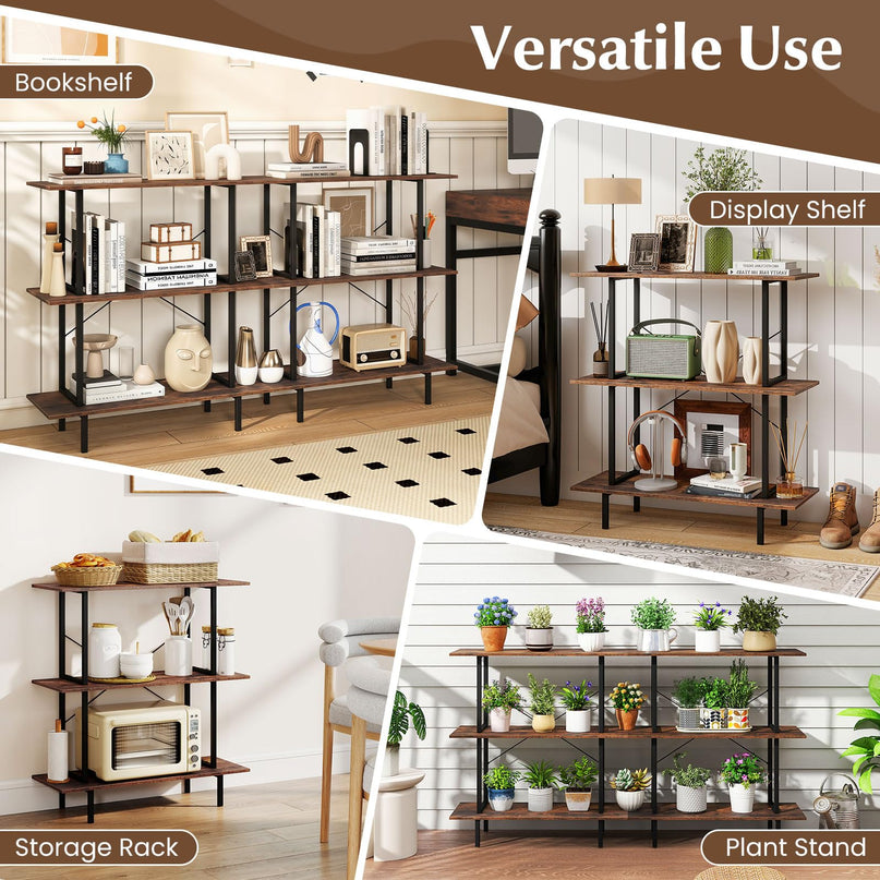 GIANTEX 3-Tier Bookshelf Industrial Bookcase with Open Shelves