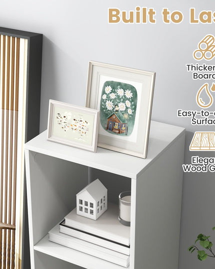 Giantex 3-Cube Bookcase, White Cubby Bookshelf w/Back Guardrail & Anti-Tipping Kits