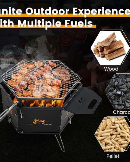 Giantex Fire Pit Grill, Outdoor Fire Pit with Removable 360° Swivel Cooking Grate