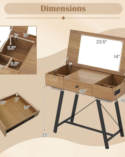 Vanity Desk with Flip Top Mirror for Bedroom Home Office