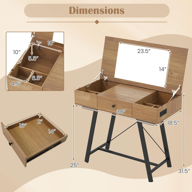 Vanity Desk with Flip Top Mirror for Bedroom Home Office