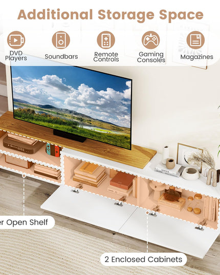 Meuble TV Giantex pour téléviseurs jusqu'à 80 pouces | Meuble de divertissement blanc avec rangements