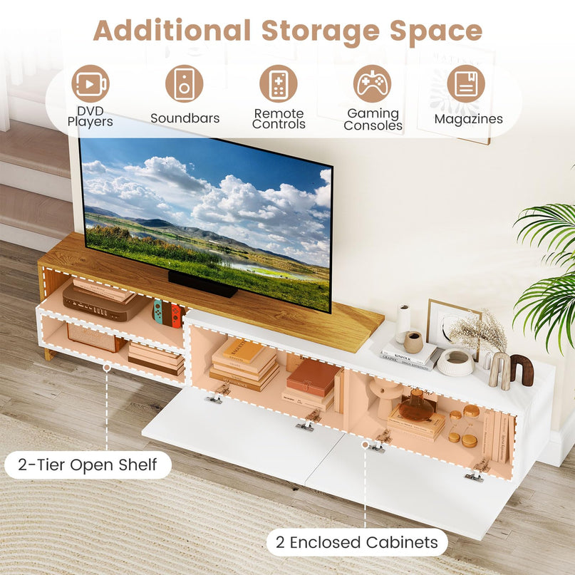 Meuble TV Giantex pour téléviseurs jusqu'à 80 pouces | Meuble de divertissement blanc avec rangements