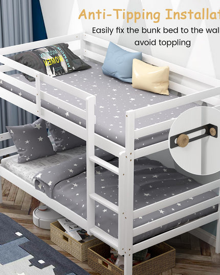 Giantex Bunk Bed Twin Over Twin White, Solid Wood Bunk Bed