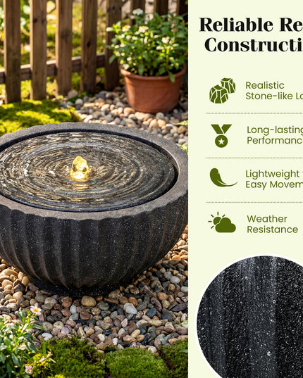 Fontaine d'extérieur ronde Giantex 45 cm avec 6 lumières LED pour la décoration de jardin, patio, porche