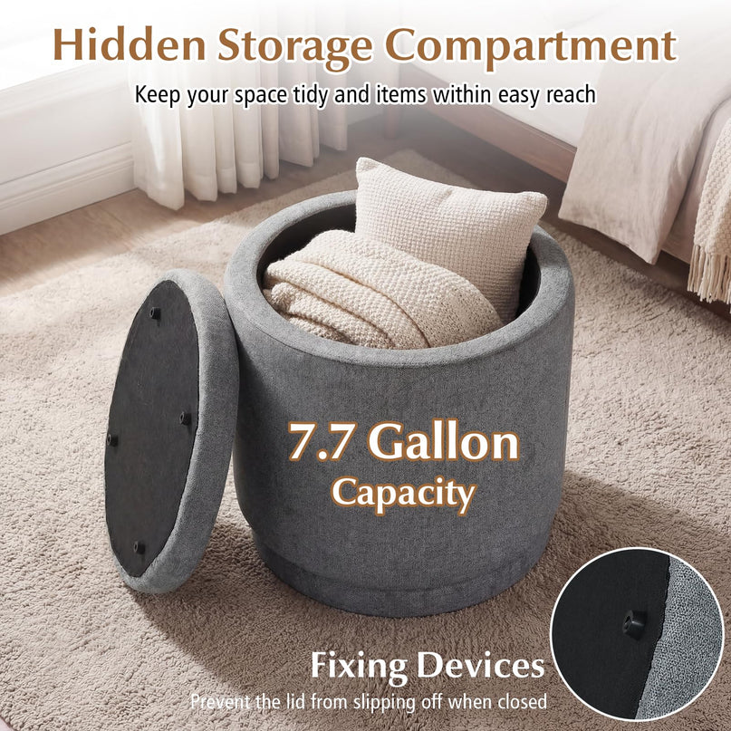 Giantex Round Ottoman with Storage Chenille Fabric Vanity Stool
