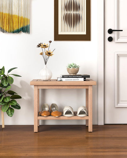 Giantex Teak Shower Bench, 21" Waterproof Spa Bath Seat with Storage Shelf and Non-Slip Foot Pads