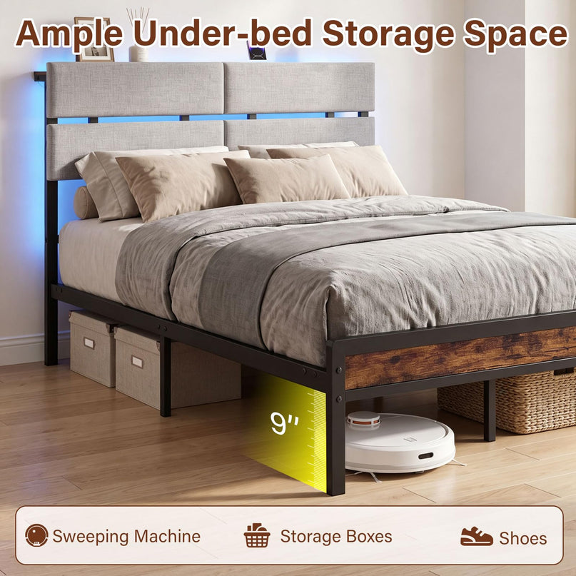 Giantex Full Size Bed Frame with Upholstered Headboard