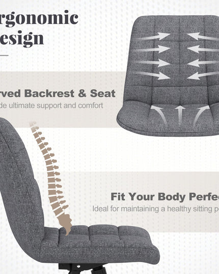 Giantex Armless Office Chair, Linen Fabric Vanity Chair with Wheels & Adjustable Height, 360° Rolling Swivel Task Computer Chair