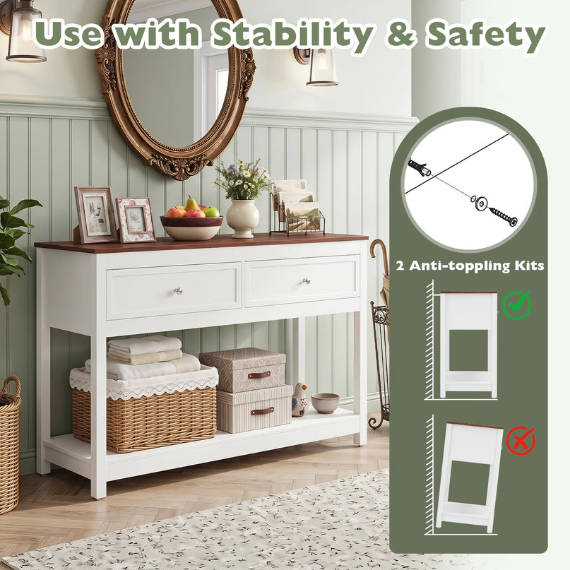 Giantex Farmhouse Console Table with 2 Drawers for Living Room