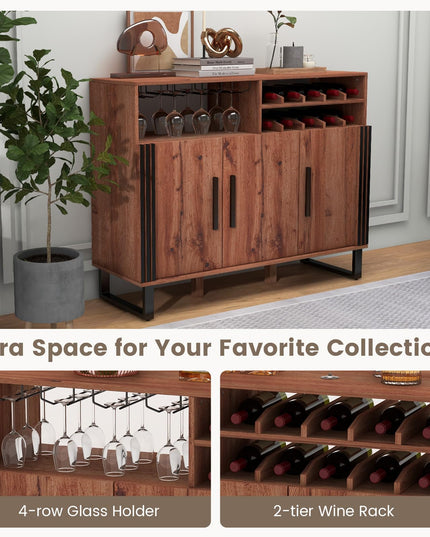 Giantex Wine Bar Cabinet, Buffet Sideboard with 3 Doors & Adjustable Shelves, Liquor Cabinet